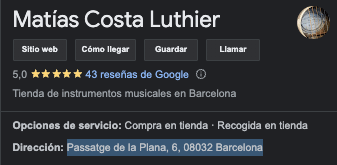Matias Costa Luthier reseñas en Google 